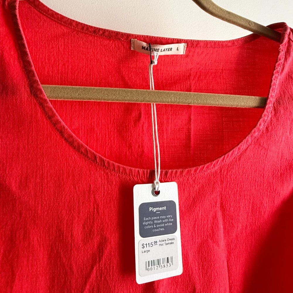 NWT: Coral Red Marine Layer Adele Linen Sleeveless dress Size L PIGMENT DYED - Picture 3 of 4